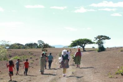 Group walking on a paved path