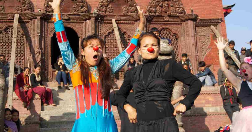 Artists from Circus Katmandu, a Nepalese organization, perform in partnership with CWB in Nepal, 2015.