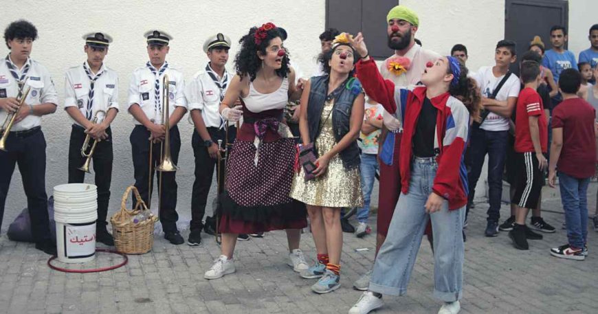 Clown Me In clowns perform on the street in Lebanon