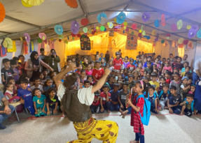 Clown performing for kids