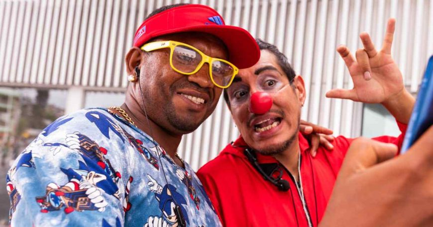 CWB clown taking a selfie with audience member in Ecuador