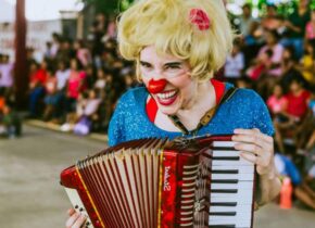 clown with accordion at a clown show